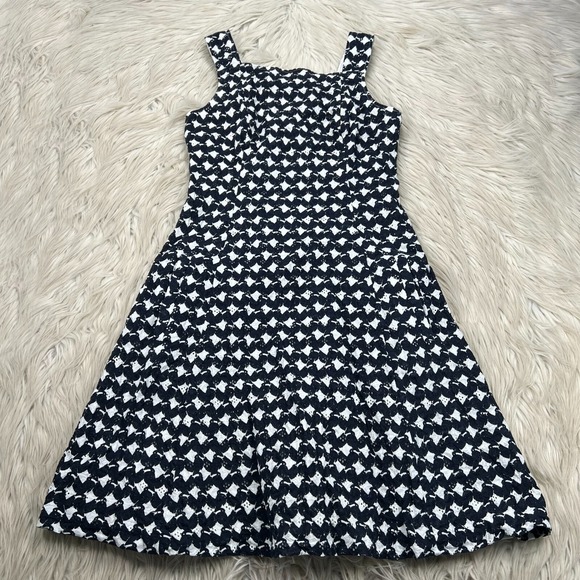 Theory Dresses & Skirts - Theory Women's 4 White Blue Printed Eyelet Fit Flare Dress Sleeveless